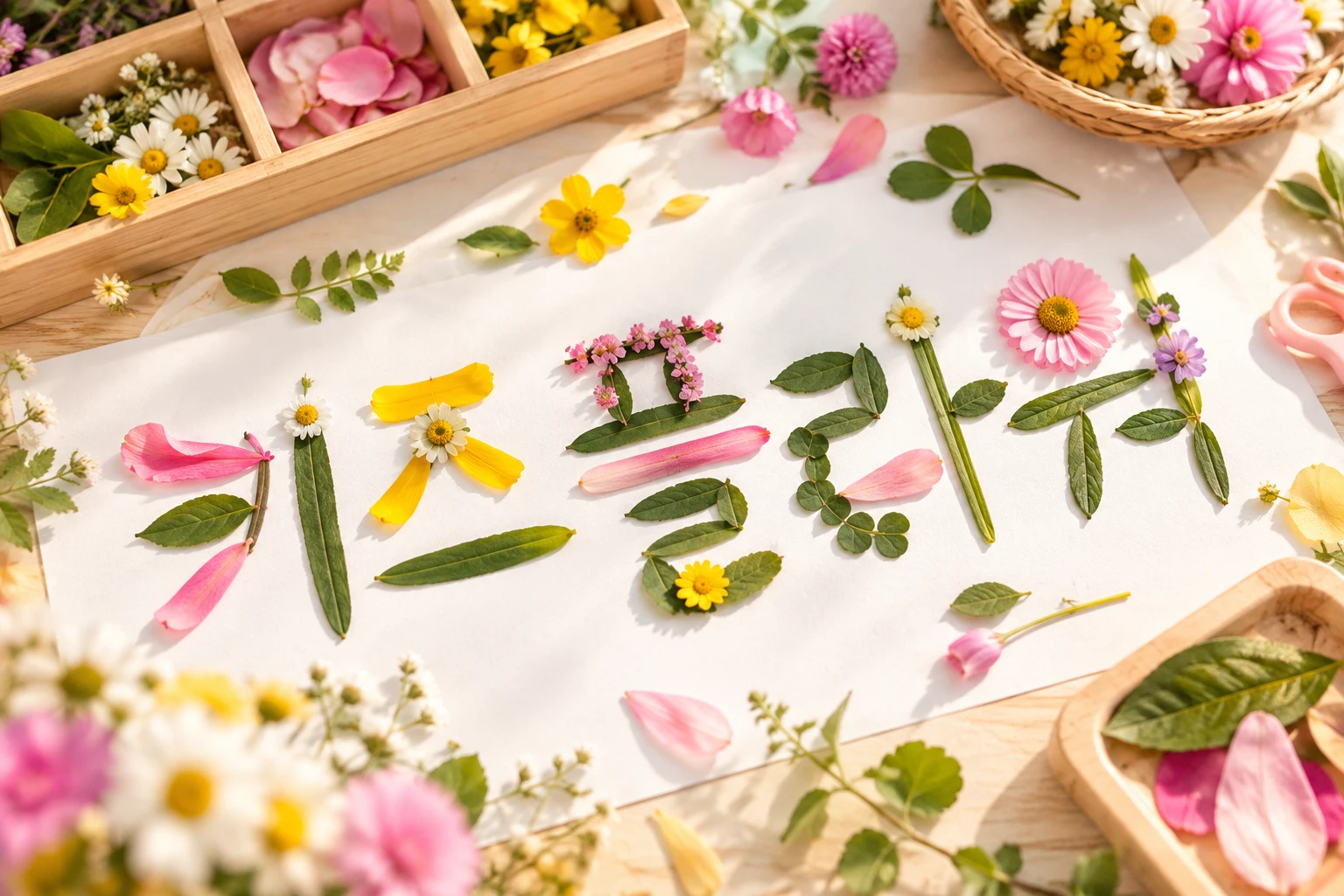 꽃잎과 나뭇잎으로 만든 압화 작품